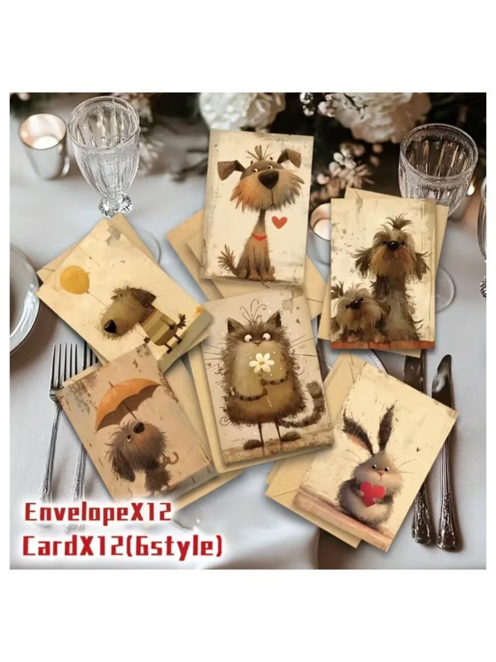Greeting Cards 24pcs Retro Simple Cartoon Small Animal DIY Paper Arts & Crafts